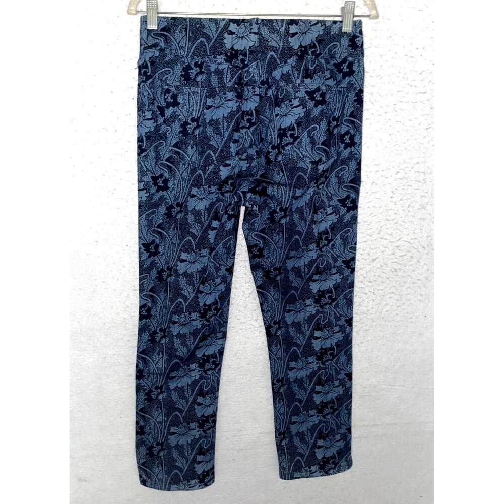 Soft Surroundings Blue Black Floral Denim Cropped Pull On Pants Womens sz M